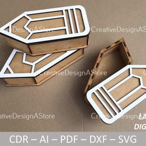 Caja de lápices con tapa cortada a láser, archivo SVG, plantilla DXF con 1 diseño en 4 tamaños como caja de chocolate para corte por láser, caja de regalo como regalo para maestros