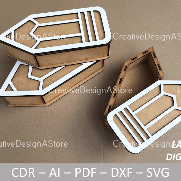 Pencil Box with Lid Laser Cut File SVG Template DXF with 1 Design in 4 Sizes as Chocolate Box For Laser Cutting Gift Box as Teachers Gift