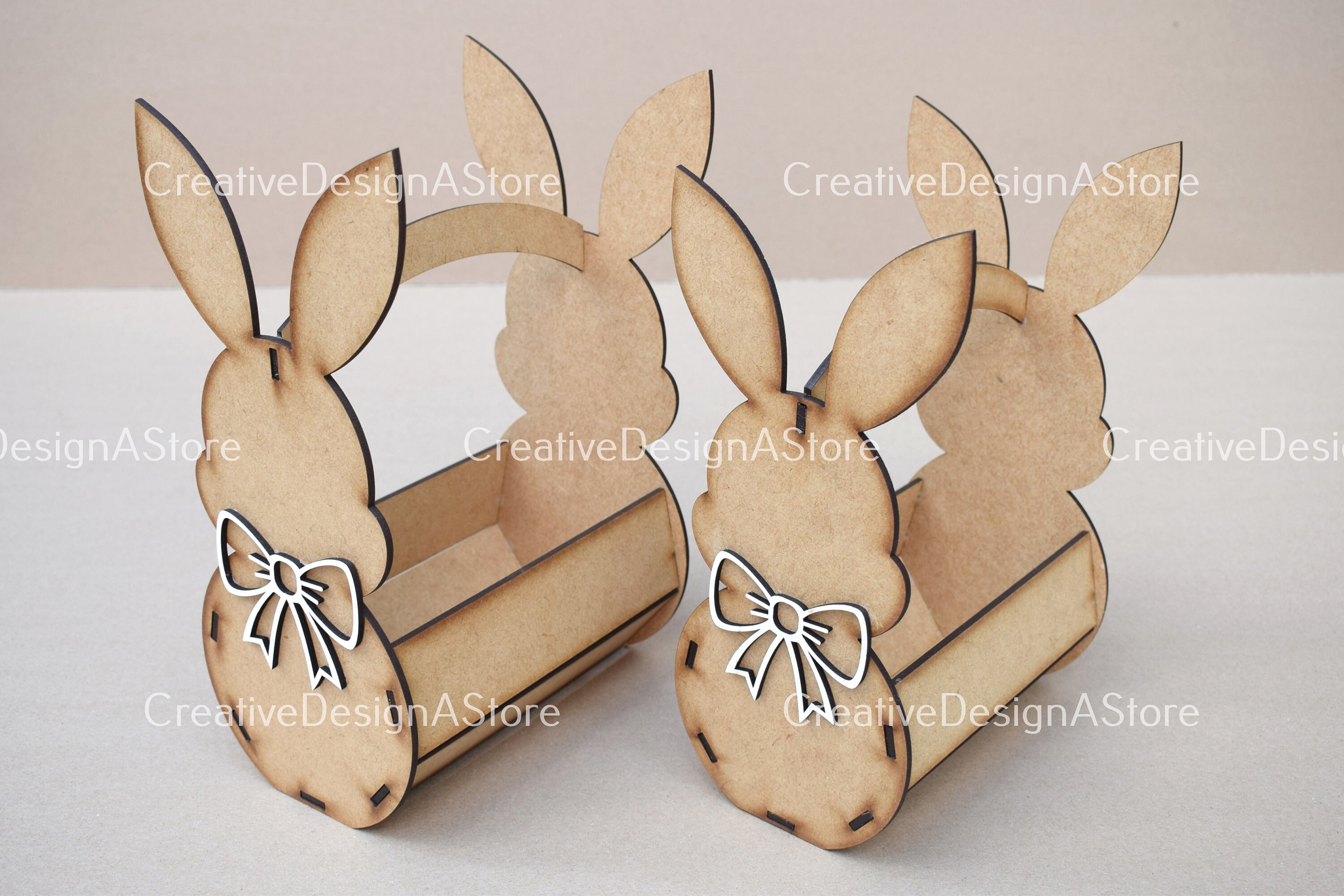 Easter Bunny Gift or Flower Basket Laser Cut File Template With Ribbon ...