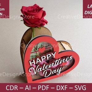 Heart Shaped Standing Gift Box With Opening Digital File Template Jewelry Laser Cut Box DXF Laser Template Valentines Day Gift Box SVG 2Size