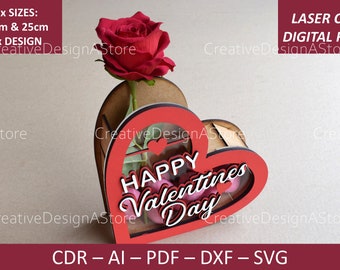 Heart Shaped Standing Gift Box With Opening Digital File Template Jewelry Laser Cut Box DXF Laser Template Valentines Day Gift Box SVG 2Size