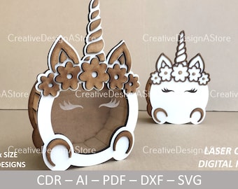 Unicorn Gift Box Laser Cut File Template SVG File DXF with Flower Details Pencil or Chocolate Box CDR File 1 Size 3 Designs as Birthday Gift