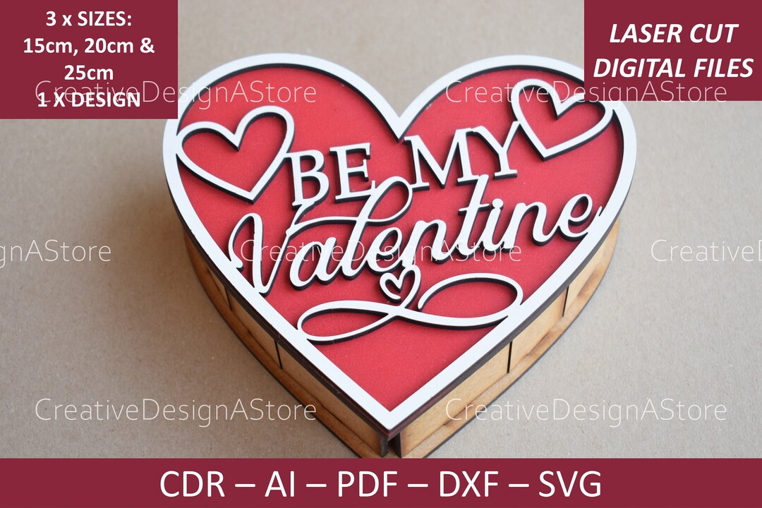 Heart Shaped Box With Be My Valentine Design Cutout Digital File ...