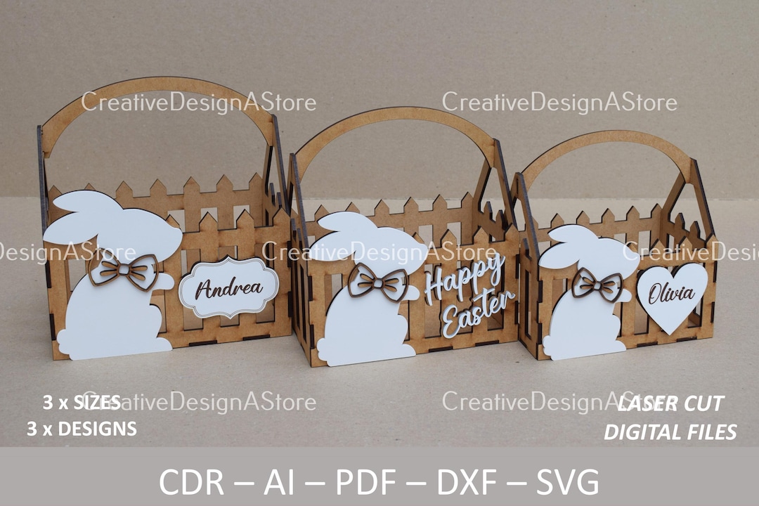 Easter Bunny Gift or Flower Basket Laser Cut File Template SVG DXF File ...