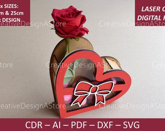 Heart Shaped Standing Gift Box With Opening Digital File Template Jewelry Laser Cut Box DXF Laser Template Valentines Day Gift Box SVG 2Size