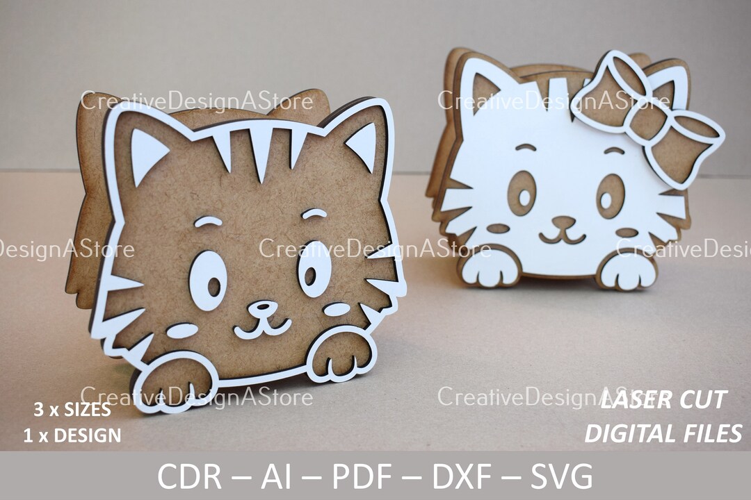 Cat Gift Box Laser Cut File SVG Template DXF With 1 Design in 3 Sizes