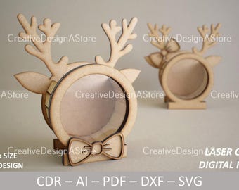 Reindeer Gift Box Laser Cut File Template SVG File DXF with Ribbon Detail CDR File 3 Sizes 1 Design as Christmas Gift or Sweets Box