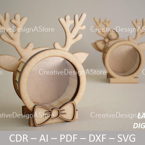 Reindeer Gift Box Laser Cut File Template SVG File DXF with Ribbon Detail CDR File 3 Sizes 1 Design as Christmas Gift or Sweets Box