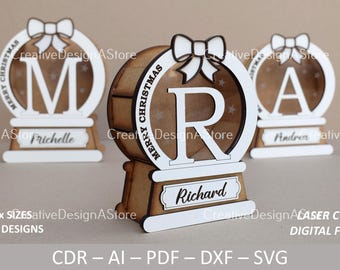 Snow Globe Alphabet Letter Gift Box Laser Cut File Template SVG File DXF in 3 Sizes 26 Designs as Christmas or Birthday Gift or Sweets Box