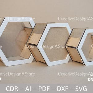 Zeshoekige bijenkorf geschenkdoos lasergesneden bestandssjabloon | Met vensterontwerp SVG DXF-bestand voor verjaardagscadeau 4 maten en 1 ontwerp | Glowforge-bestand