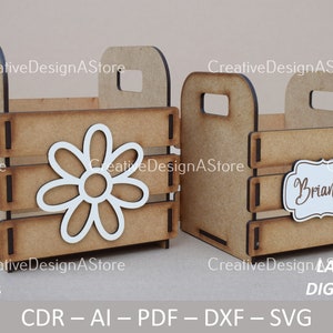 Geschenk oder Blumenkorb Laser Cut Vorlage DXF Datei SVG Geburtstagsgeschenk oder Muttertagsgeschenk & Wohndekoration in 4 Größen und 3 Designs