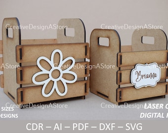 Gift or Flower Basket Laser Cut Template DXF File SVG Birthday Gift or Mothers Day Gift & Home Decorations in 4 Sizes and 3 Designs