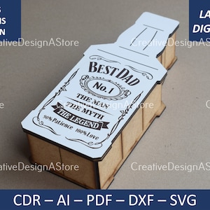 Bottle Shaped Gift Box Laser File Template Fathers Day SVG File and Best Dad Engraving Detail in 3 Sizes and 2 Depths DXF File Birthday Gift