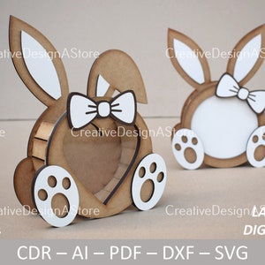 Modèle de fichier découpé au laser avec boîte-cadeau lapin avec fenêtre DXF SVG SVG avec motif coeur et ruban pour la Saint-Valentin anniversaire Pâques 1 modèles de taille 2