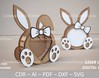 Bunny Gift Box Laser Cut File Template with Window SVG DXF with Heart & Ribbon Design for Valentines Day Birthday Easter 1 Size 2 Designs