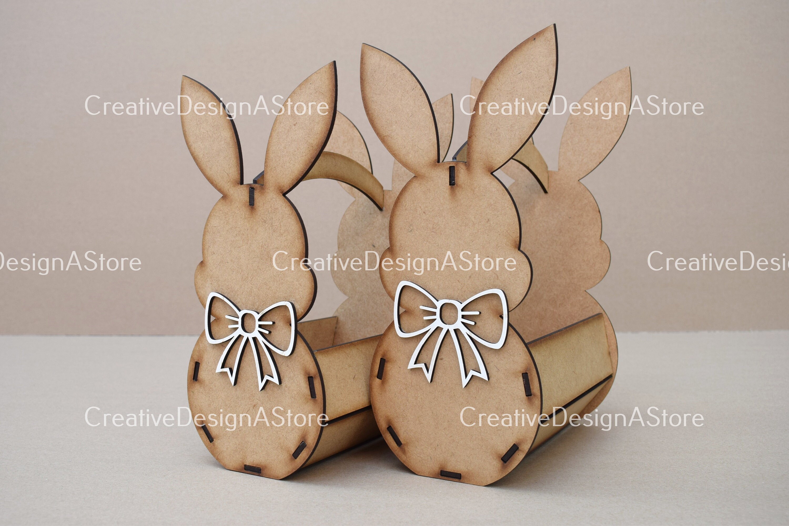 Easter Bunny Gift or Flower Basket Laser Cut File Template With Ribbon ...