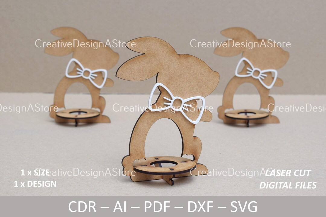 Easter Egg Holder With Bunny Design Laser Cut File Template With Ribbon ...