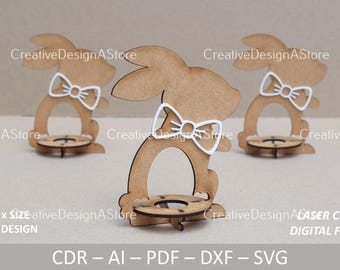 Easter Egg Holder with Bunny Design Laser Cut File Template with Ribbon Design SVG DXF File for Birthday and Easter Gifts 1 Size 1 Design