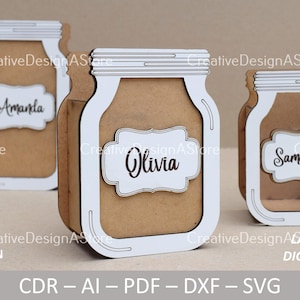 Caixa de presente de pote de conserva ou modelo de arquivo de cesta de flores cortado a laser com design de etiqueta de giz Arquivo DXF para presentes de aniversário e Páscoa 6 tamanhos 1 design