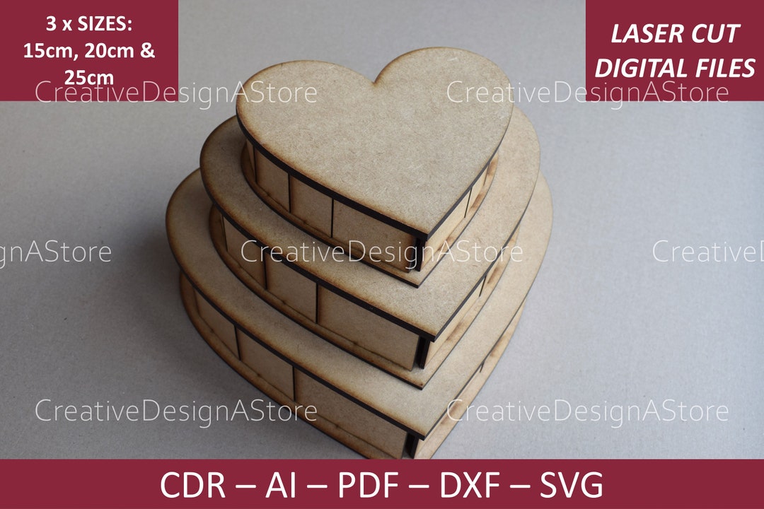 Heart Shaped Box Digital File X 3 Sizes Jewelry Laser Cut Box DXF Laser ...