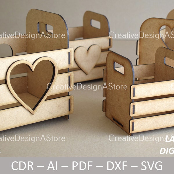 Geschenk- oder Blumenkorb-Laserschnittvorlage DXF-Datei SVG als Geburtstagsgeschenk oder Muttertagsgeschenk & Wohndekoration in 4 Größen und 4 Designs
