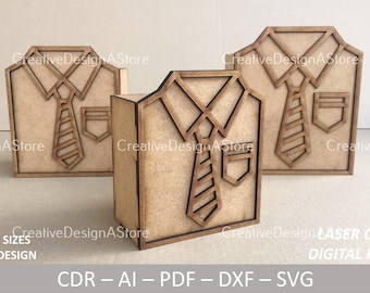 Shirt Box Gift Laser Cut File SVG Template DXF with 1 Design in 3 Sizes as Chocolate Box For Laser Cutting Gift Box as Fathers Day Gift Box