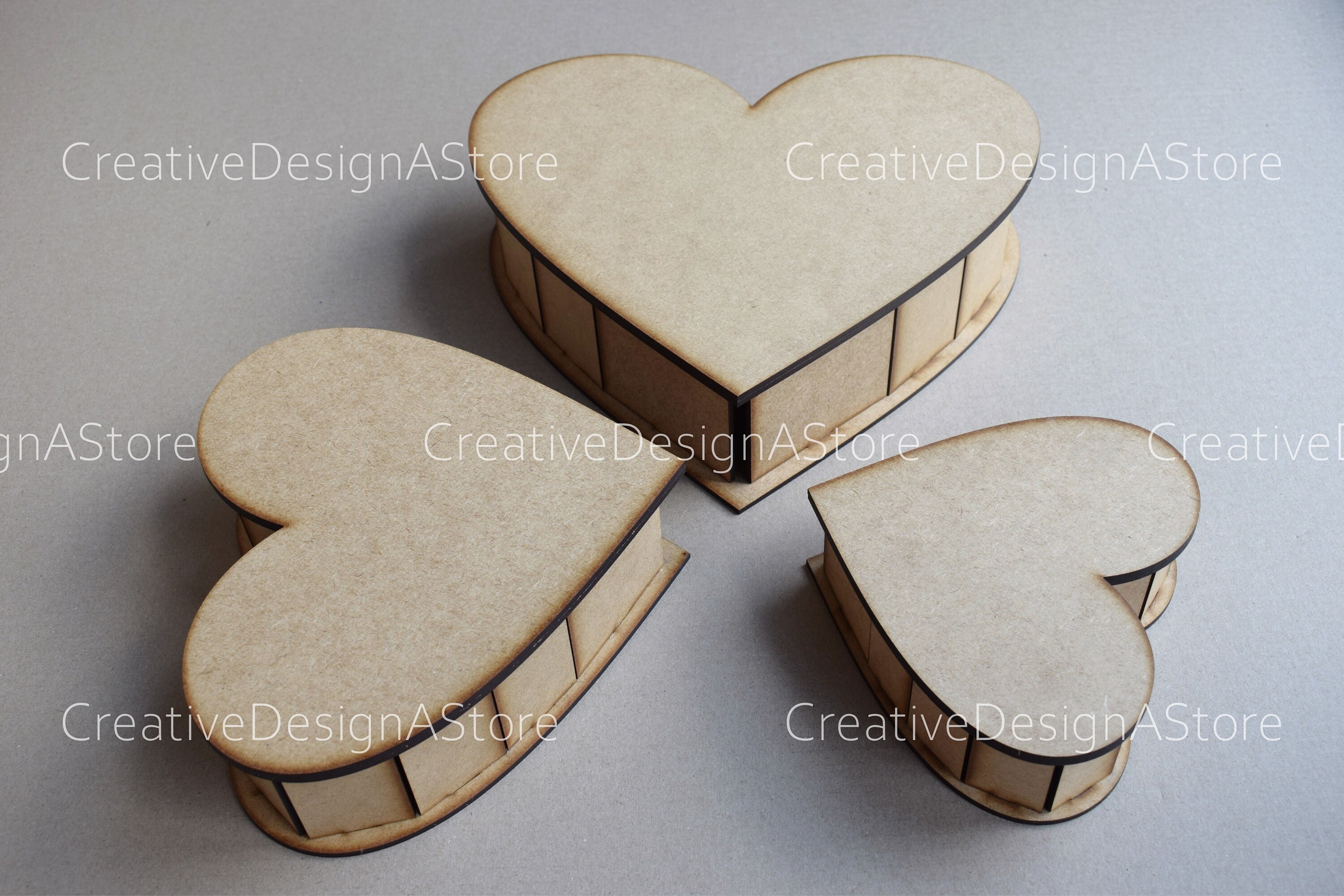 Heart Shaped Box Digital File X 3 Sizes Jewelry Laser Cut Box DXF Laser ...