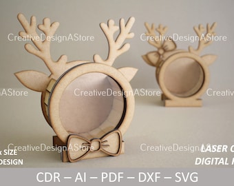 Reindeer Gift Box Laser Cut File Template SVG File DXF with Ribbon Detail CDR File 1 Size 1 Design as Christmas Gift or Sweets Box