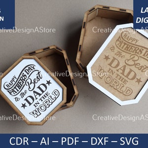 Glücklicher Vatertag dem besten Vater Geschenkbox Laser-Datei Vorlage Vatertag SVG-Datei in 4 Größen DXF-Datei Geburtstagsgeschenk Achteck-förmige Box