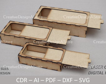 Slider Box Rectangular Laser Cut File Template SVG DXF File for Birthday, Christmas Gifts Chocolate or Flower Box 5 Sizes 1 Design