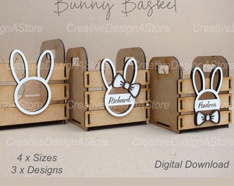 Easter Bunny Gift Basket | Flower Basket | Laser Cut File | DXF SVG Design Template | 4 Sizes & 3 Designs Included | Digital Download