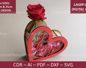 Heart Shaped Standing Gift Box With Opening Digital File Template Jewelry Laser Cut Box DXF Laser Template Valentines Day Gift Box SVG 2Size