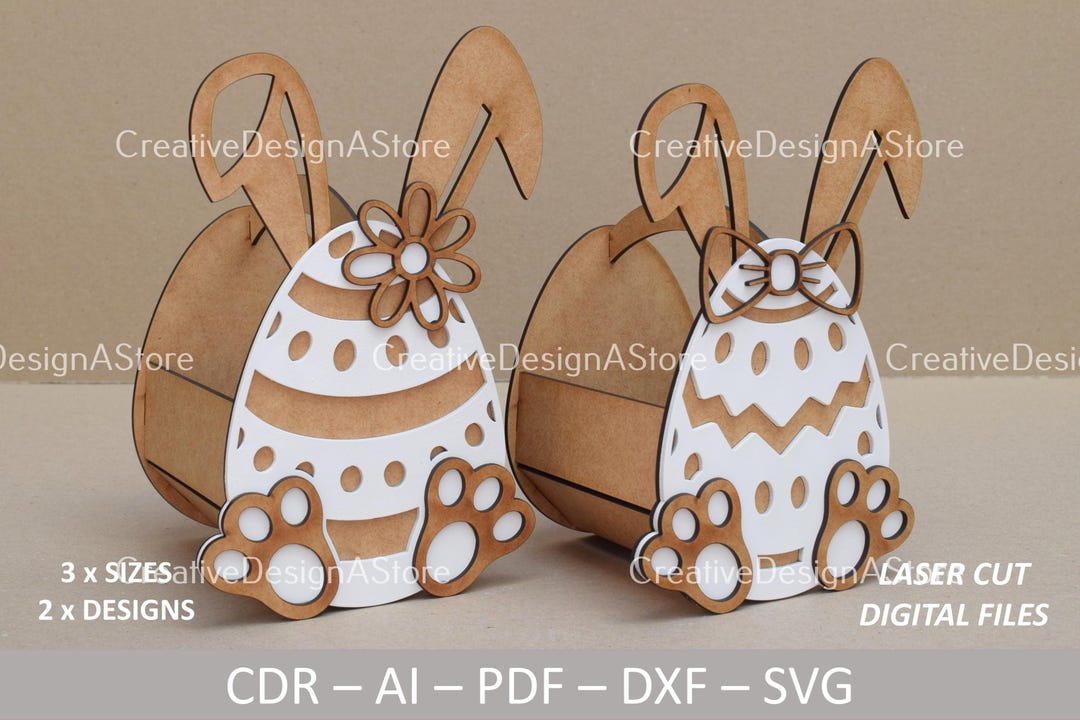 Easter Egg Gift or Flower Basket Laser Cut File Template | Ribbon ...