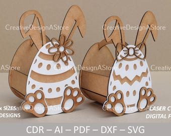 Easter Egg Gift or Flower Basket Laser Cut File Template | Ribbon & Daisy Design SVG DXF File for Birthday and Easter Gifts 3Sizes 2Designs