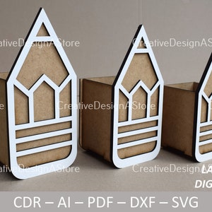 Porta-lápis, arquivo de corte a laser, modelo SVG DXF com 1 design em 3 tamanhos, pequeno, médio e grande, caixa de chocolate para corte a laser, caixa de presente