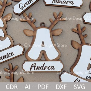Lettere dell'alfabeto delle renne / Addobbi per l'albero di Natale / Modello di file tagliato al laser File SVG File DXF l File CDR 1 Dimensioni 26 Disegni dalla A alla Z / File Cricut