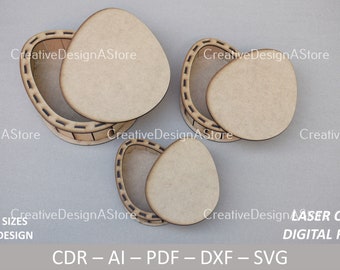 Egg Shaped Gift Box with Lid Laser Cut File Template SVG DXF File 3 Sizes 1 Design for Easter & Birthday Celebration Digital Download