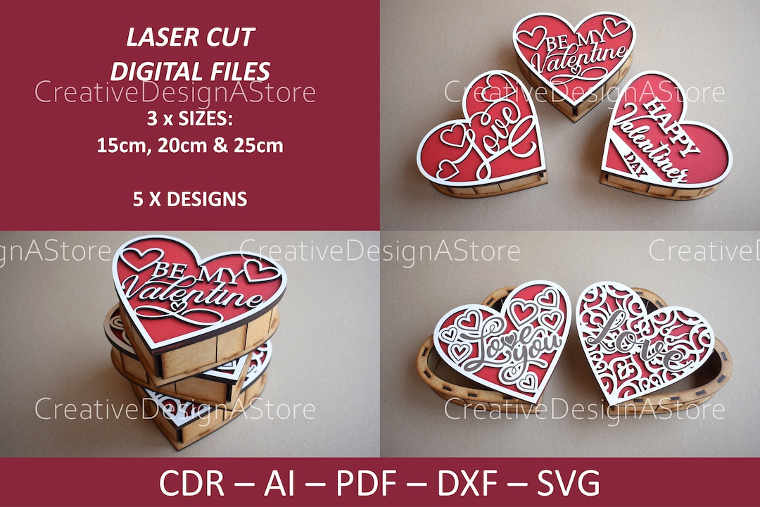 Heart Shaped Box Cutout File Jewelry Box DXF Laser Template Valentines ...