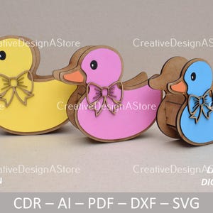 Modello di file di taglio laser per scatola regalo a forma di anatra / File SVG DXF / per Pasqua o compleanno / 4 dimensioni e 1 design / Scatola per animali / Scatola per matite / Scatola per dolci