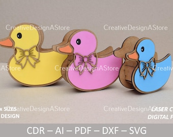 Duck Gift Box Laser Cut File Template | SVG DXF File | for Easter or Birthday | 4 Sizes & 1 Design | Animal Box | Pencil Box | Sweets Box