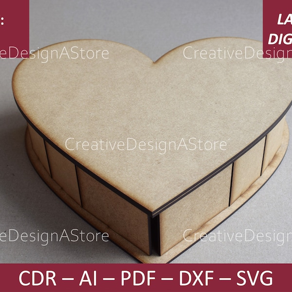 Heart Shaped Box Digital File 25CM Jewelry Laser Cut Box DXF Laser File Template Valentine's Day Gift Box SVG File Wedding Keepsake Box