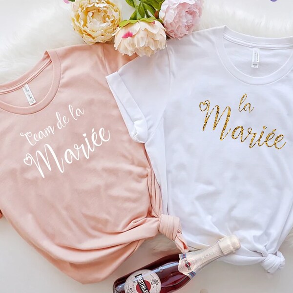 Tee Shirt EVJF personnalisé Future mariée Demoiselle d'honneur Témoin Team Bride team de la mariée paillette brillant  en coton bio vegan