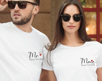 T-shirt de couple assorti Mr et Mme, T-shirt couple mariage