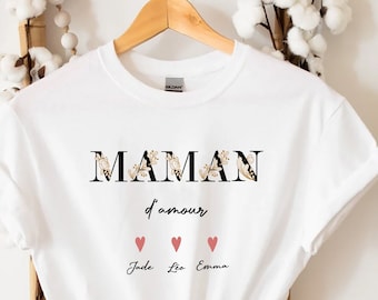 personalized t-shirt mom of love flower personalized children's first names mom gift