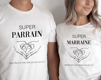 duo t-shirt personnalisé super parrain super marraine cadeau parrain marraine demande parrain demande marraine baptême