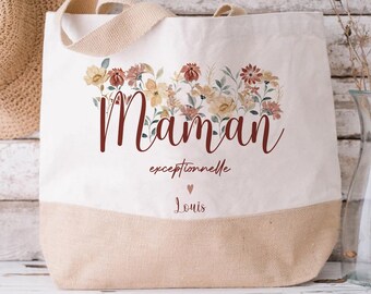 Cabas Coeur fleuri Maman/sac cabas maman/cabas jute maman/cabas maman personnalisable/cabas fête des mères/cabas fête des mamans/maman