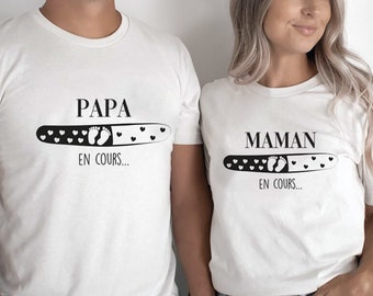 T-shirt Papa en cours Maman en cours annonce grossesse Tee-shirt futurs parents T-shirt futur papa T-shirt future maman T-shirt couple