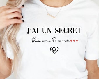 Annonce de Grossesse T-shirt Couple Personnalisé future maman futur papa j'ai un secret merveille en route pied de bébé coeur