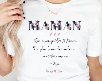 t-shirt personnalisé maman cadeau maman personnalisé prénom enfant cadeau fête des mères cadeau personnalisé anniversaire maman floral coeur