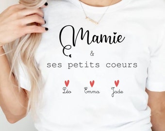 t-shirt personnalisé les petits coeurs de mamie mamie Cadeau Mamie Fête des grands mères anniversaire Mamie